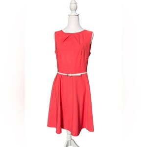 Dress Barn Coral Fit & Flare Sleeveless Dress with Belt – Women’s Size 6